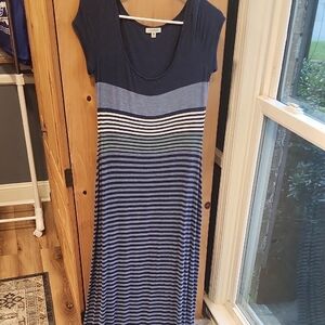 Max Studio Navy and White Striped Maxi Dress